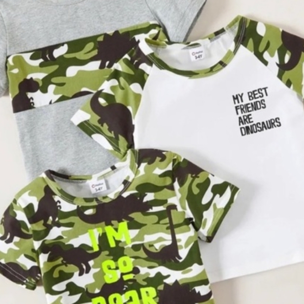 Set Of 3 Child Boys Dinosaur Short Sleeve Shirts